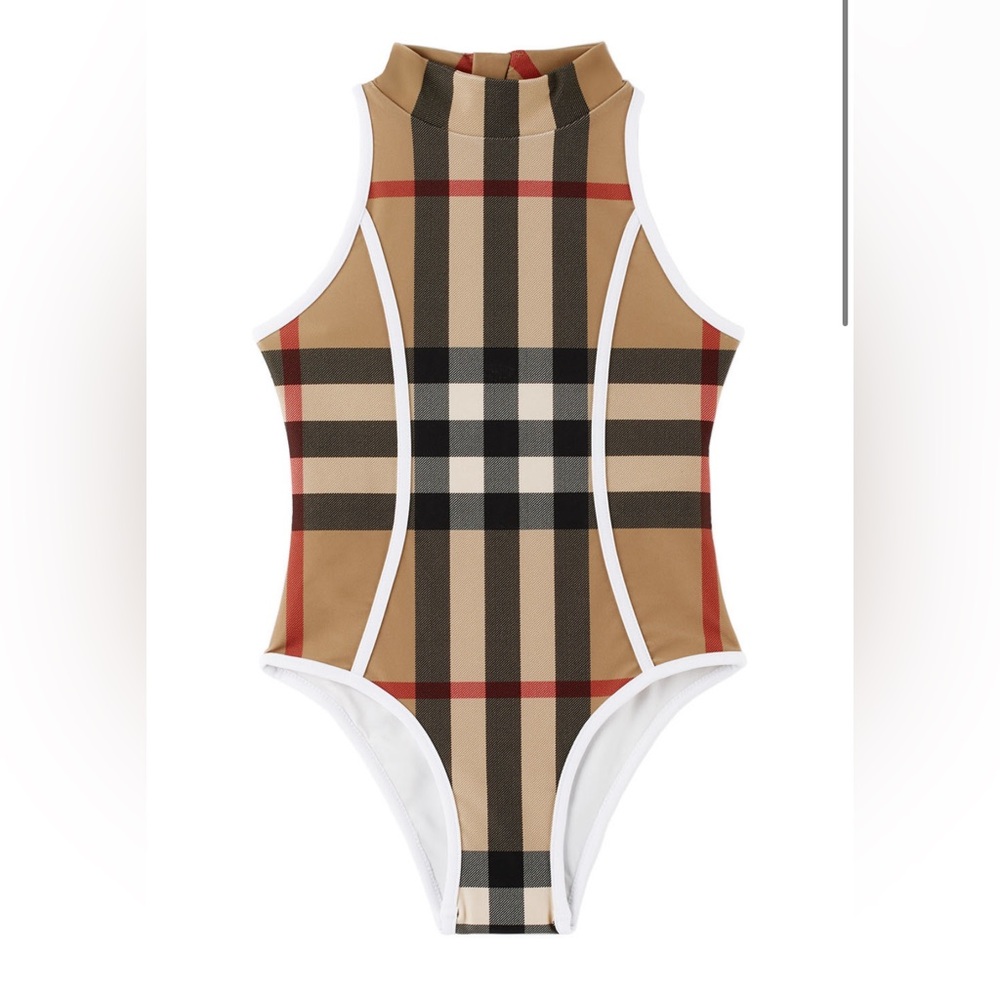 Burberry Tan and Black Check One-Piece